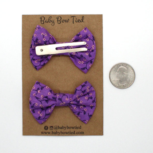 Purple Floral Fabric Pigtail Clips