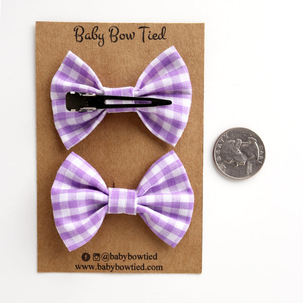 Purple Gingham Fabric Pigtail Clips