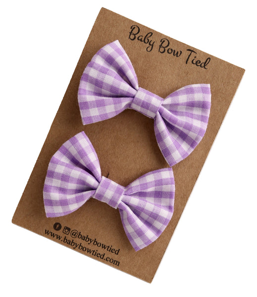 Purple Gingham Fabric Pigtail Clips