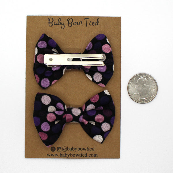 Purple Polka Dot Fabric Pigtail Clips