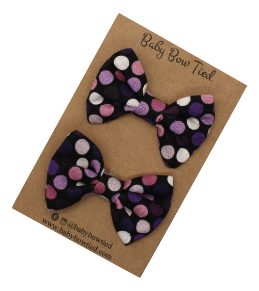 Purple Polka Dot Fabric Pigtail Clips