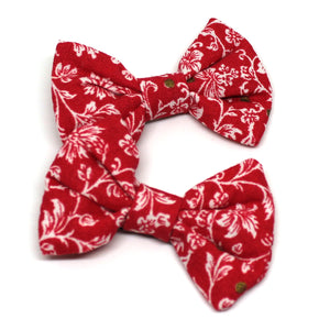 Red Floral Fabric Pigtail Clips