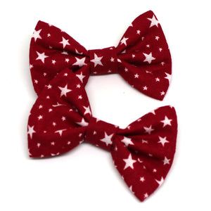 Red Stars Fabric Pigtail Clips