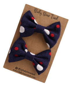Red, White, and Blue Polkadot Fabric Pigtail Clips