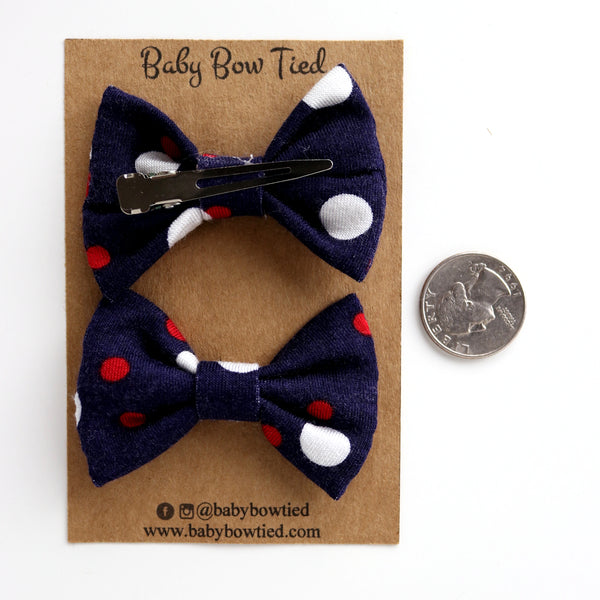Red, White, and Blue Polkadot Fabric Pigtail Clips