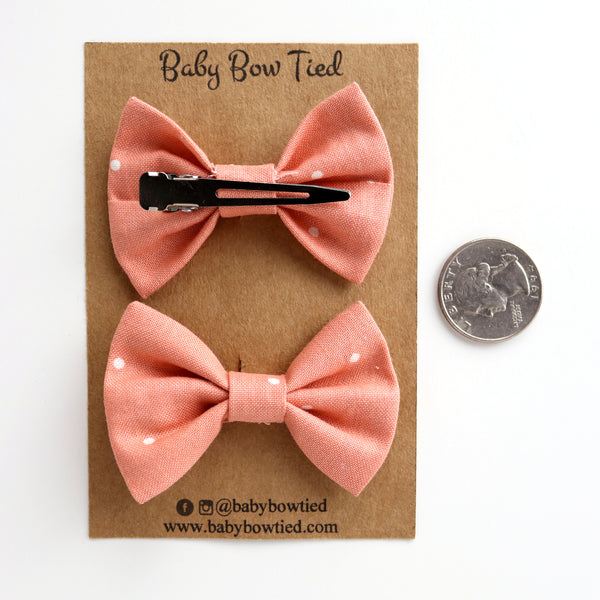 Salmon Polka Dot Fabric Pigtail Clips