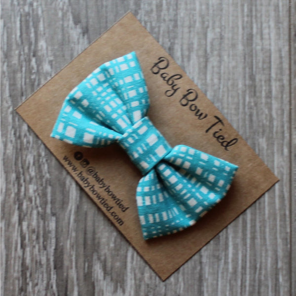 Turquoise Plaid Bow Tie