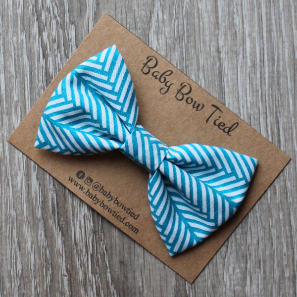 Turquoise Herringbone Bow Tie