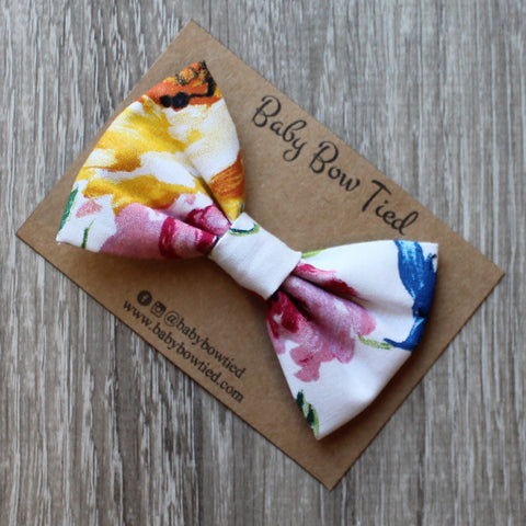White Floral Bow Tie