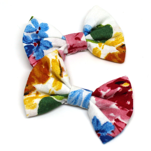 White Floral Fabric Pigtail Clips