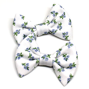 White Mini Floral Fabric Pigtail Clips