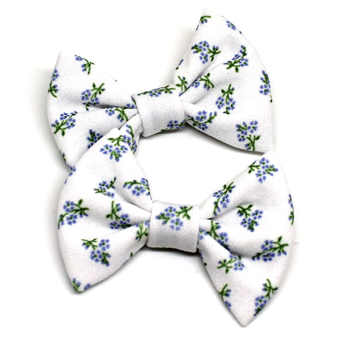 White Mini Floral Fabric Pigtail Clips
