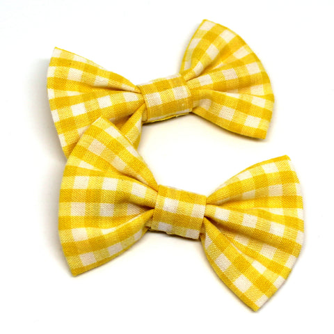 Yellow Gingham Fabric Pigtail Clips