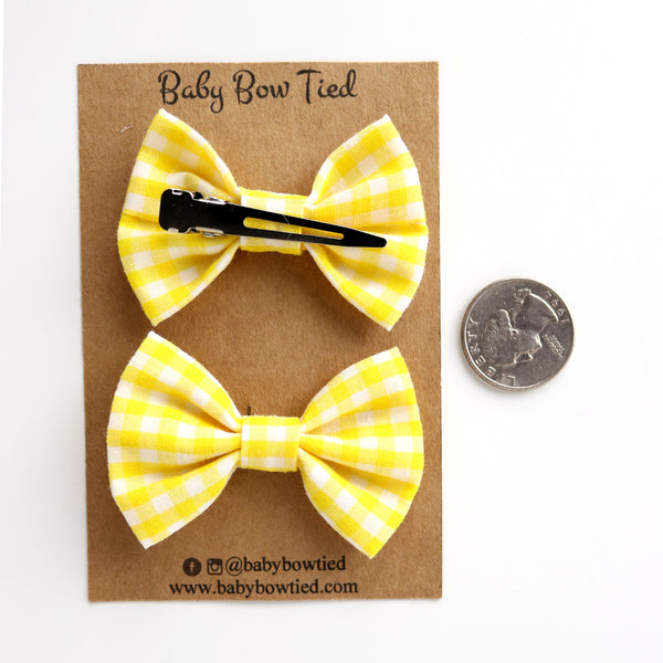 Yellow Gingham Fabric Pigtail Clips