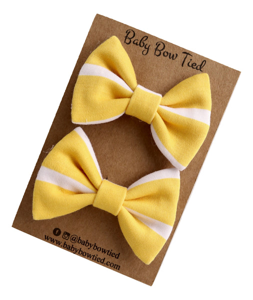 Yellow Striped Fabric Pigtail Clips